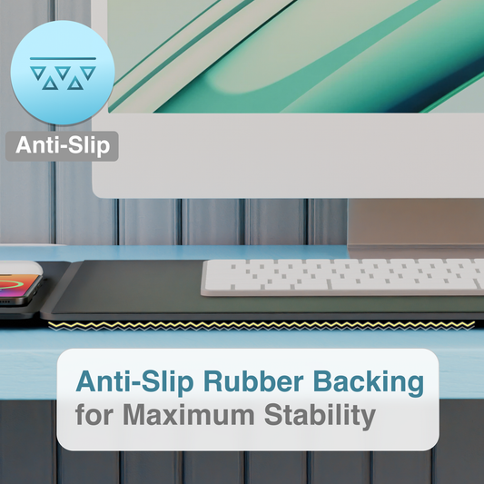 Laser Wireless Charging Desk Mat - 15W Fast Charging Mouse Pad - Black