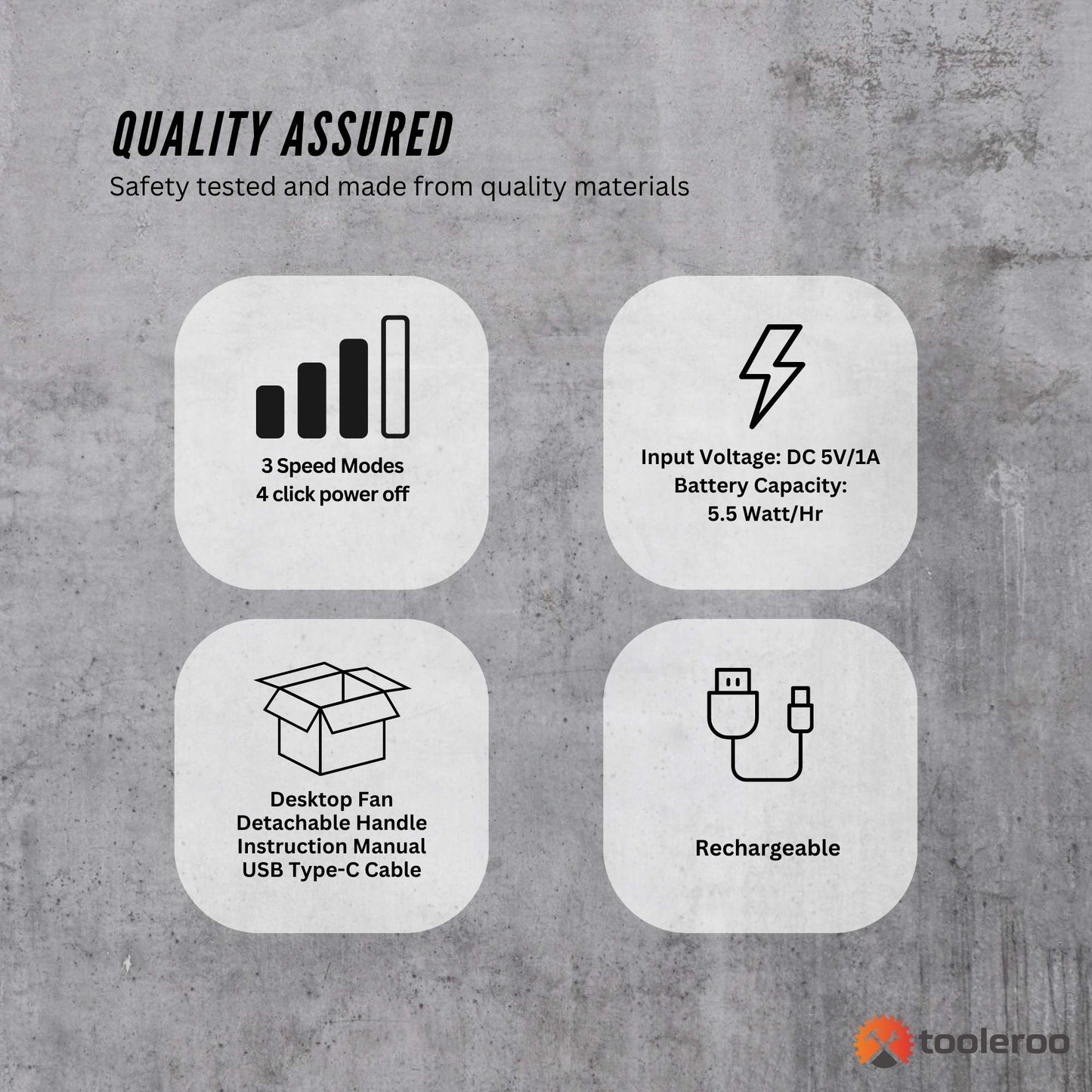 3-Speed USB Desktop Fan - 20cm Quiet Portable Rechargeable Cooler