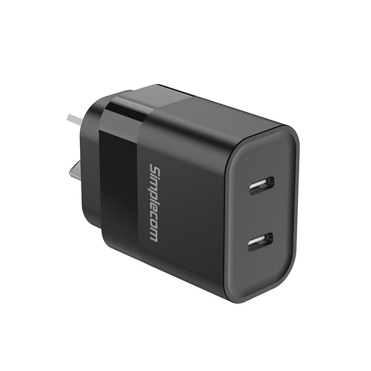 Simplecom CU221 Dual USB-C Wall Charger - 20W PD Fast Charging for Phone & Tablet