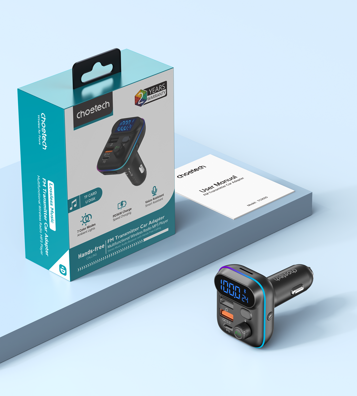CHOETECH TC0050 36W Bluetooth FM Transmitter - PD Fast Charging Car Adapter