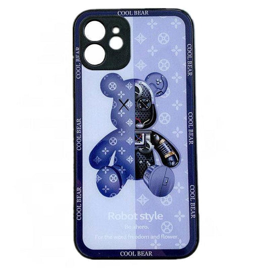 Luxury Cool Bear Shockproof Glass Case for iPhone 13 Pro Max 12 11 XS XR - Purple