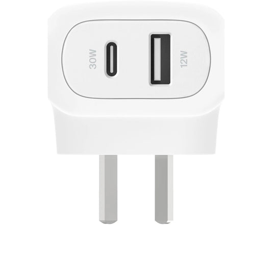 Belkin 42W Dual Port Wall Charger - USB-C (30W) + USB-A (12W) PPS Fast Charging - White