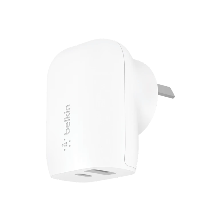 Belkin 42W Dual Port Wall Charger - USB-C (30W) + USB-A (12W) PPS Fast Charging - White