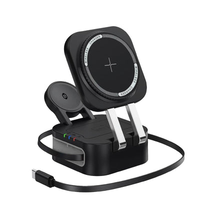 Laser 3-in-1 Foldable Wireless Charging Stand - 15W Fast Charging - Black