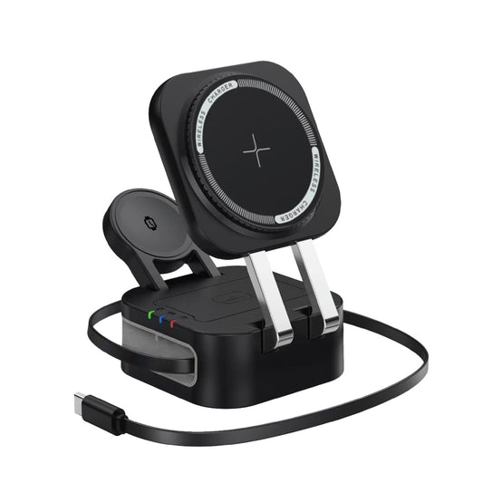 Laser 3-in-1 Foldable Wireless Charging Stand - 15W Fast Charging - Black