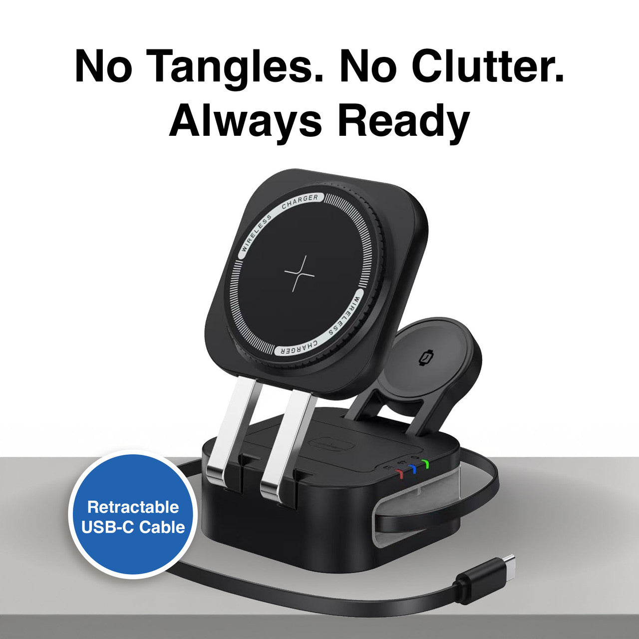 Laser 3-in-1 Foldable Wireless Charging Stand - 15W Fast Charging - Black