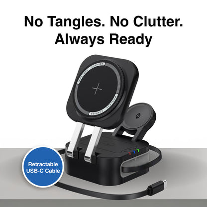 Laser 3-in-1 Foldable Wireless Charging Stand - 15W Fast Charging - Black