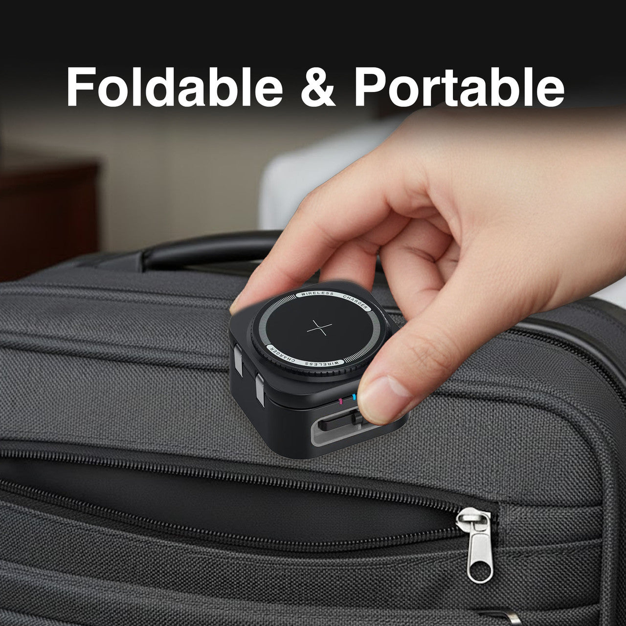 Laser 3-in-1 Foldable Wireless Charging Stand - 15W Fast Charging - Black