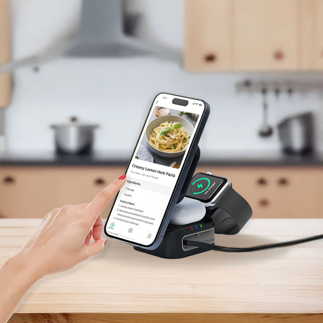 Laser 3-in-1 Foldable Wireless Charging Stand - 15W Fast Charging - Black