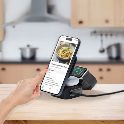 Laser 3-in-1 Foldable Wireless Charging Stand - 15W Fast Charging - Black
