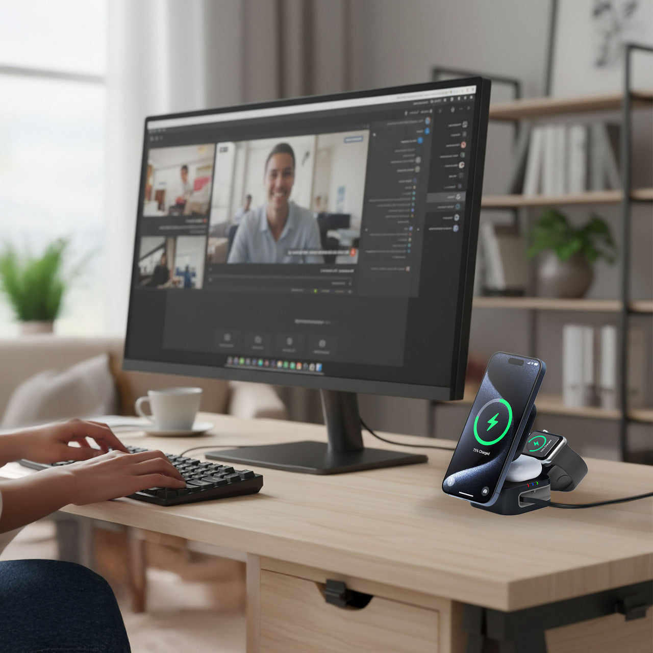 Laser 3-in-1 Foldable Wireless Charging Stand - 15W Fast Charging - Black