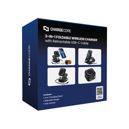 Laser 3-in-1 Foldable Wireless Charging Stand - 15W Fast Charging - Black