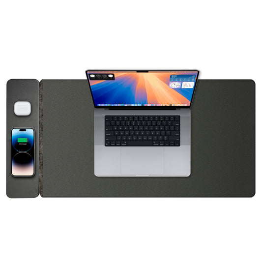 Laser Wireless Charging Desk Mat - 15W Fast Charging Mouse Pad - Black