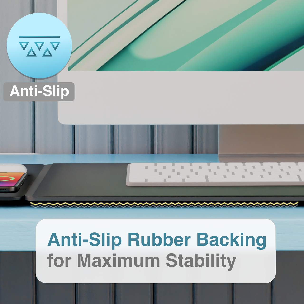 Laser Wireless Charging Desk Mat - 15W Fast Charging Mouse Pad - Black