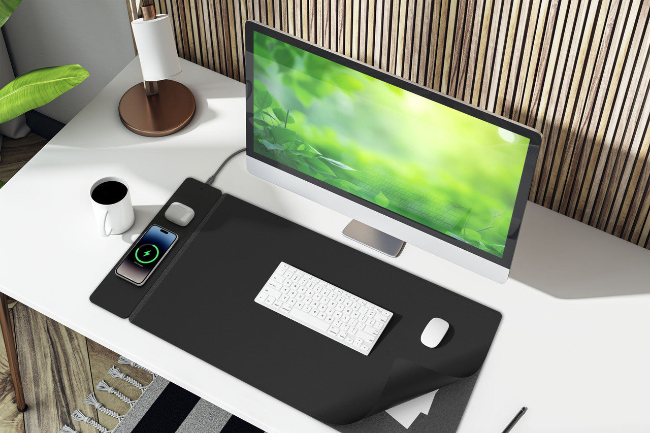 Laser Wireless Charging Desk Mat - 15W Fast Charging Mouse Pad - Black