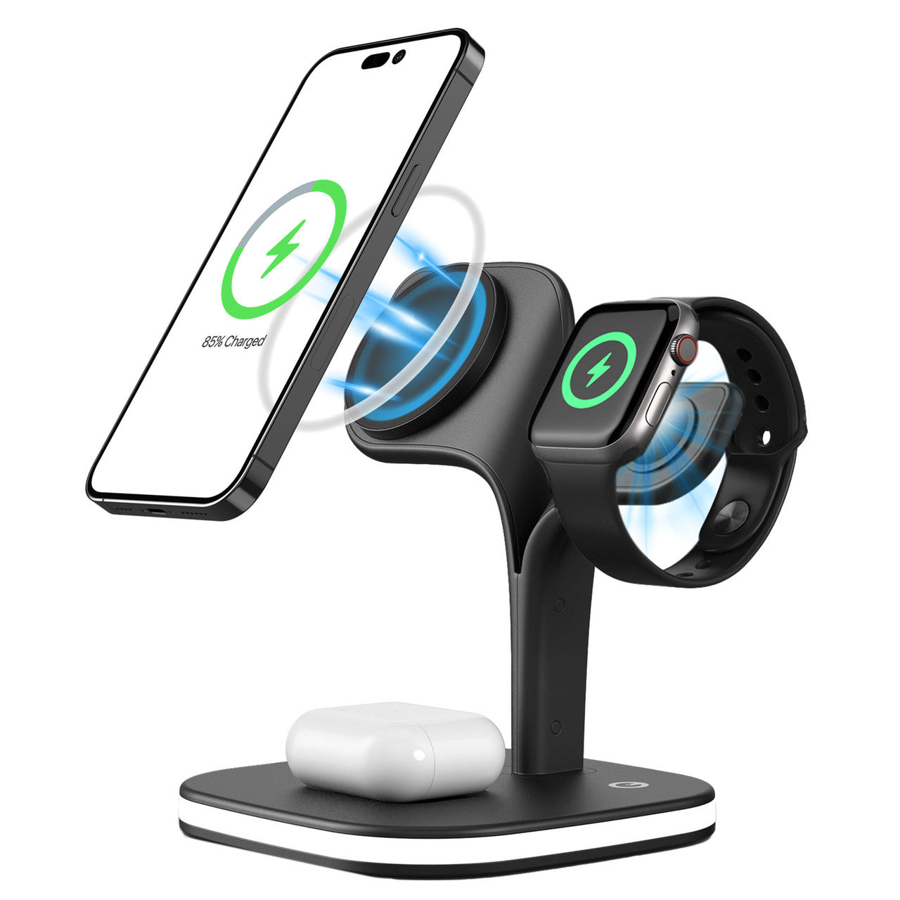 3-in-1 Wireless Charging Station with Night Light - 15W Fast Charging