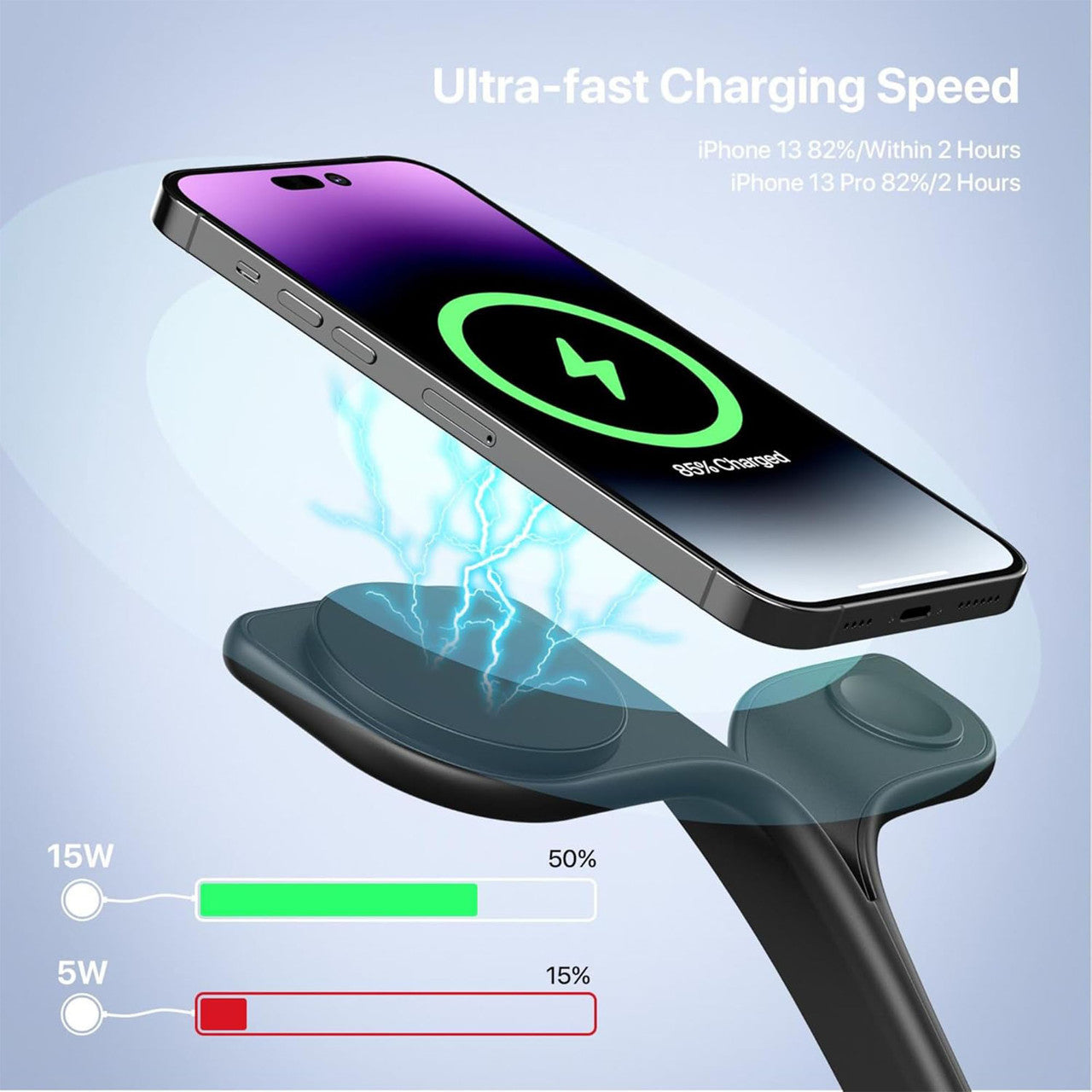 3-in-1 Wireless Charging Station with Night Light - 15W Fast Charging