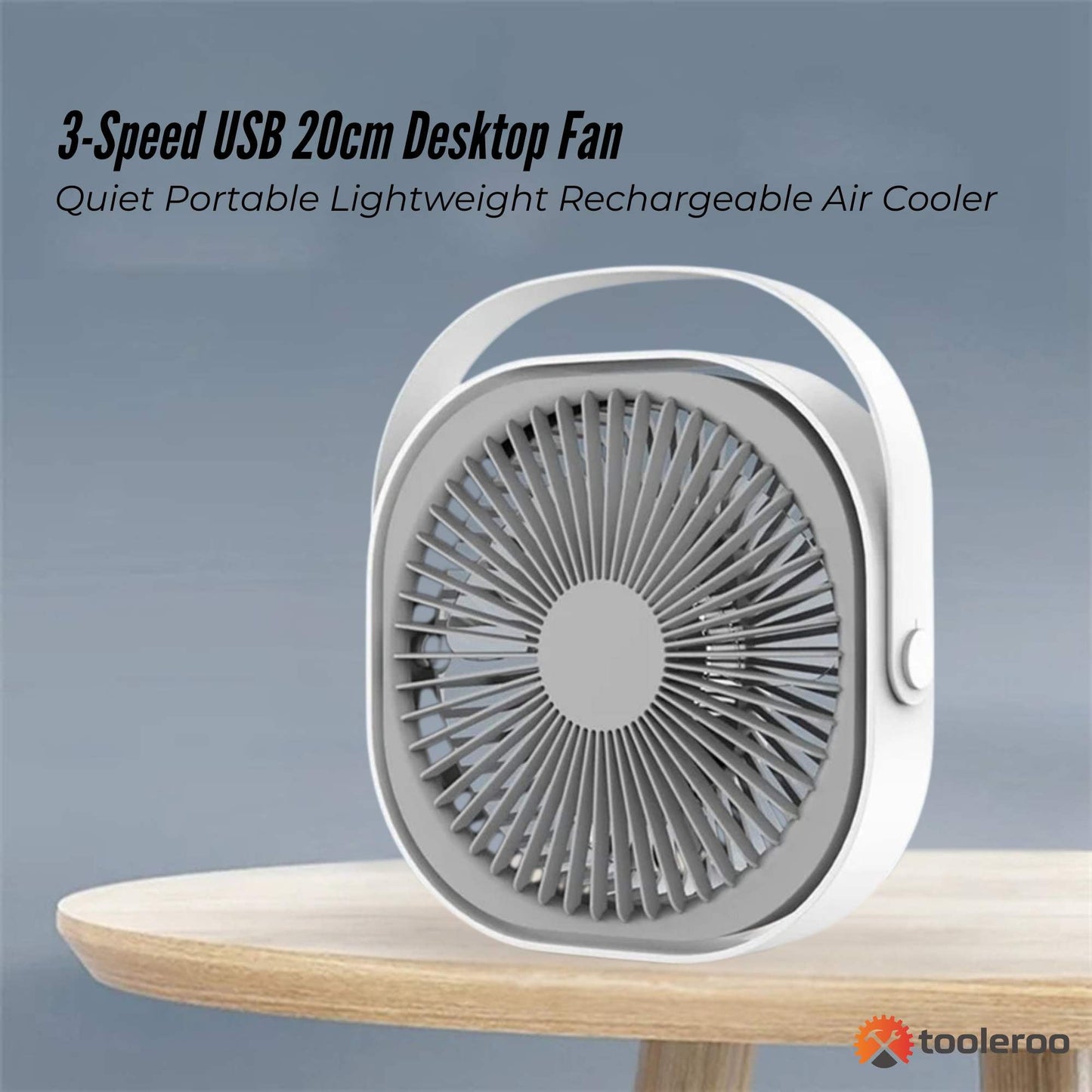 3-Speed USB Desktop Fan - 20cm Quiet Portable Rechargeable Cooler