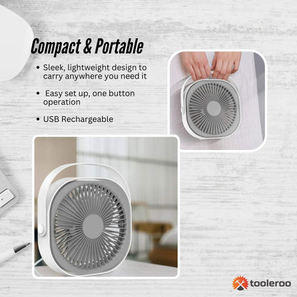 3-Speed USB Desktop Fan - 20cm Quiet Portable Rechargeable Cooler