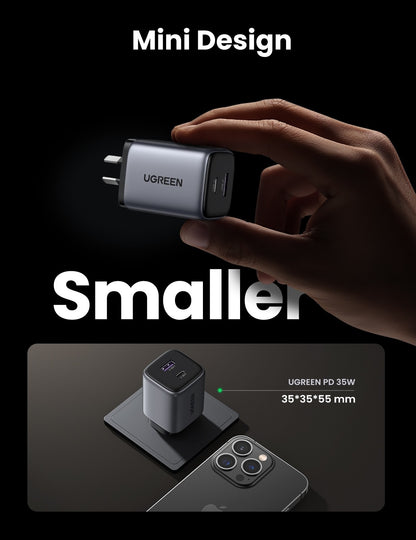 UGREEN Nexode 35W Dual Port GaN Wall Charger - USB-C PD & USB-A Fast Charging