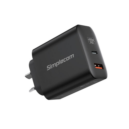 Simplecom 65W Dual Port GaN Wall Charger - USB-C (45W) + USB-A (18W) Fast Charging
