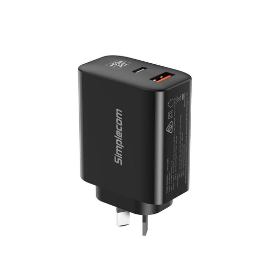 Simplecom 65W Dual Port GaN Wall Charger - USB-C (45W) + USB-A (18W) Fast Charging