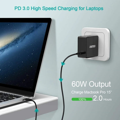 Choetech 60W USB-C Wall Charger - PD 3.0 Fast Charging Foldable Adapter
