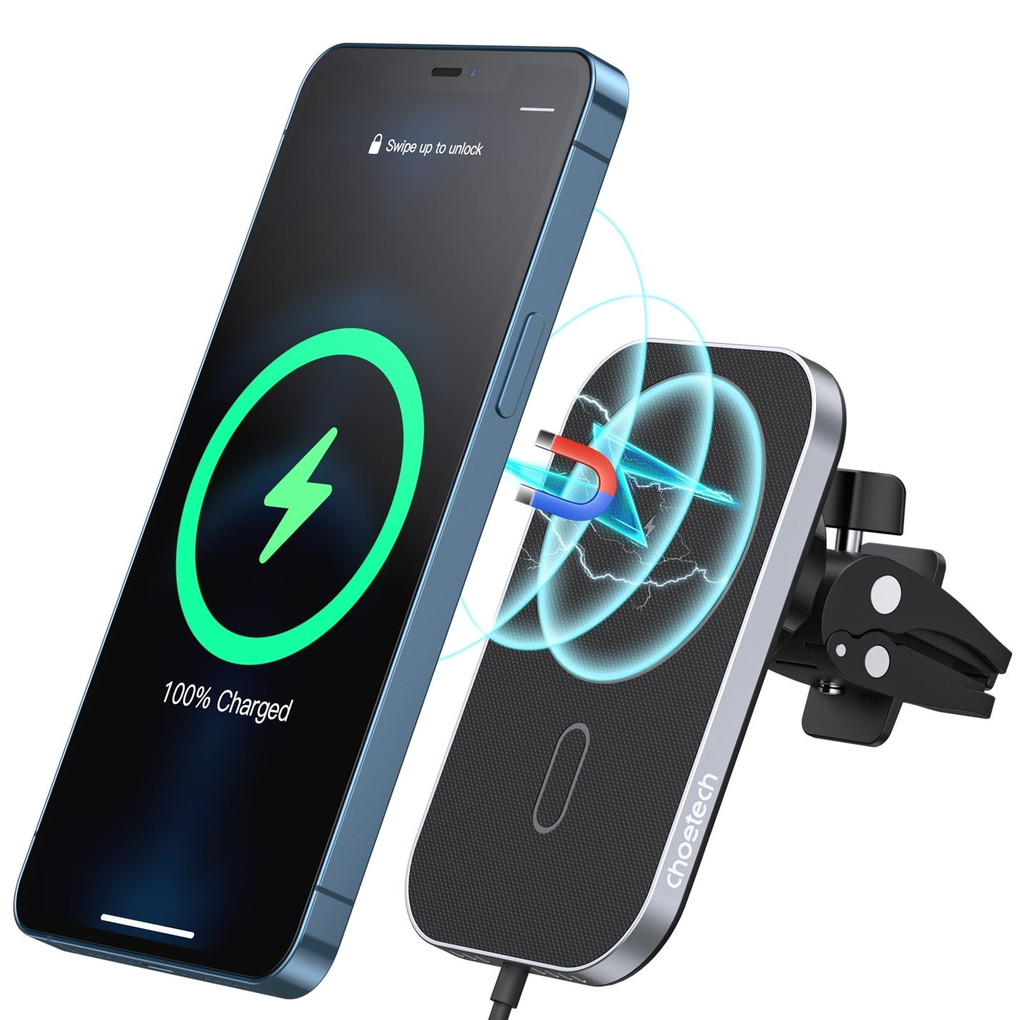CHOETECH T200F-201 15W MagLeap Magnetic Wireless Car Charger - MagSafe Compatible