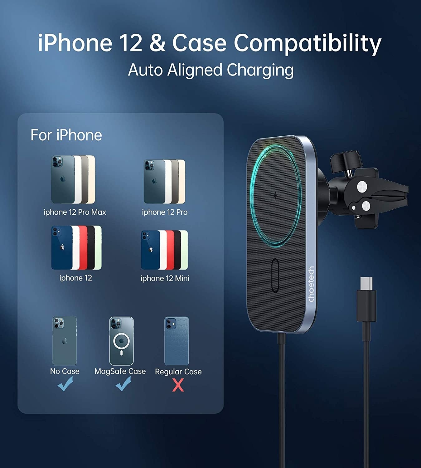 CHOETECH T200F-201 15W MagLeap Magnetic Wireless Car Charger - MagSafe Compatible
