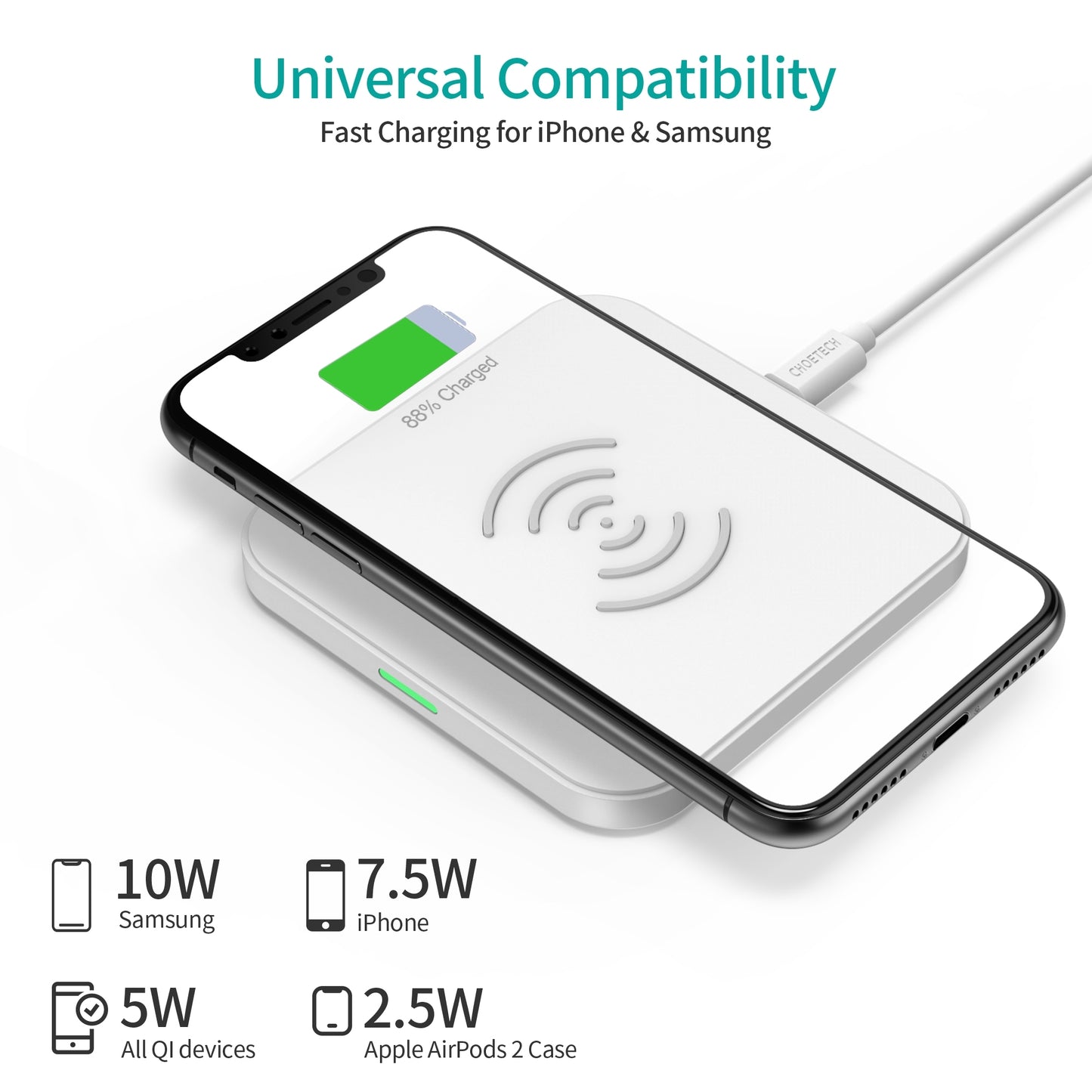 Choetech Fast Wireless Charger Pad (White)