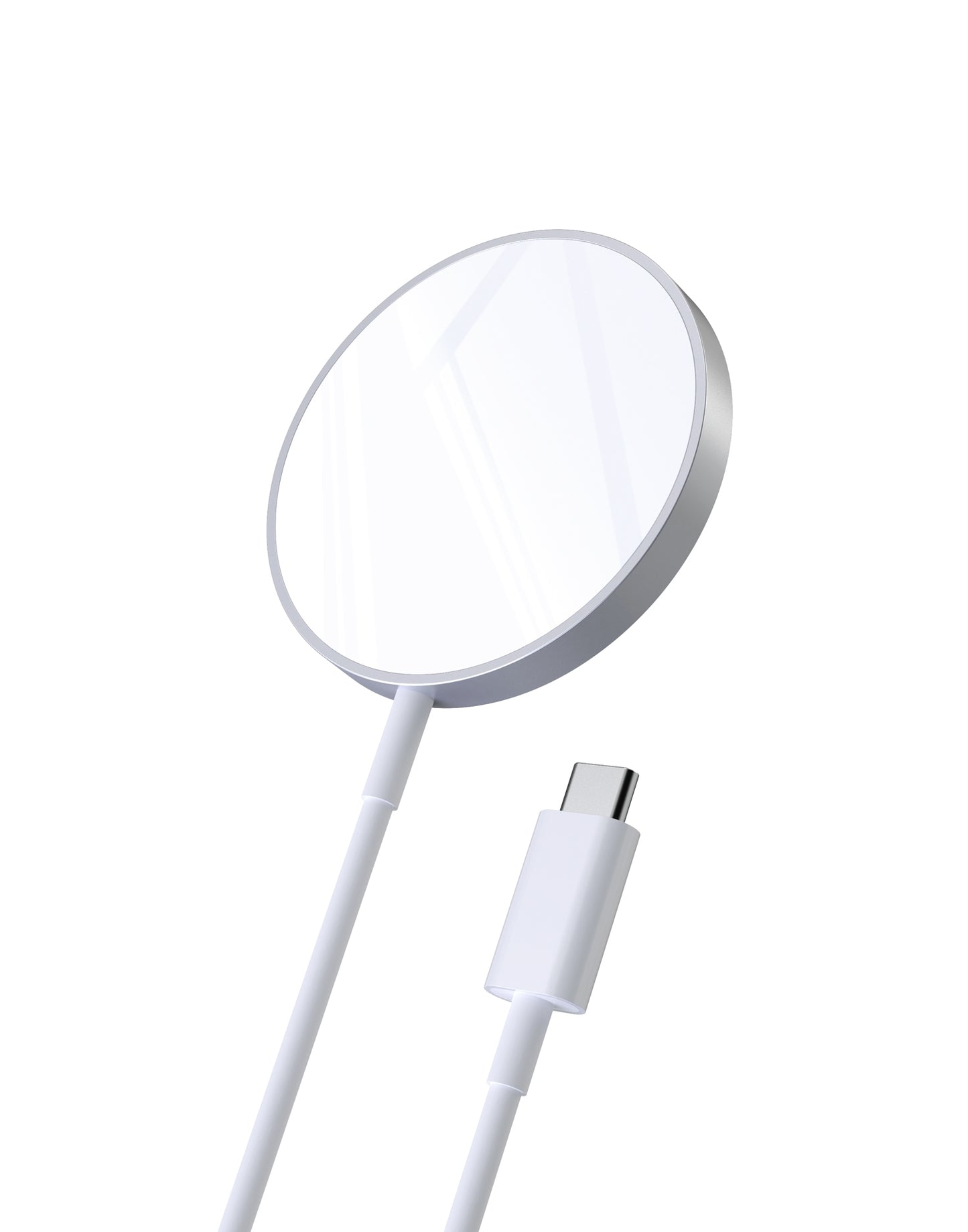 White magnetic phone mount with charging cable on a white background