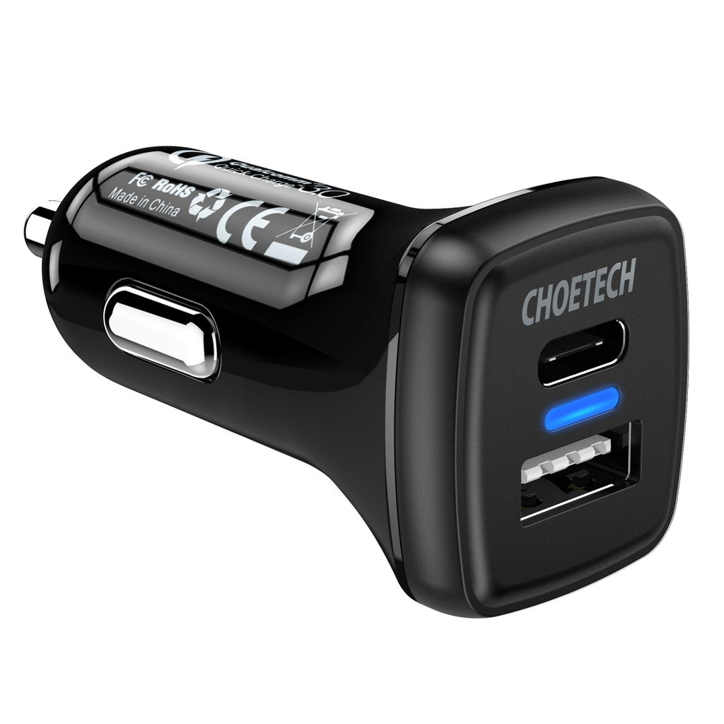 CHOETECH TC0005 36W Quick Charge 3.0 Dual Port Car Charger - USB-C PD
