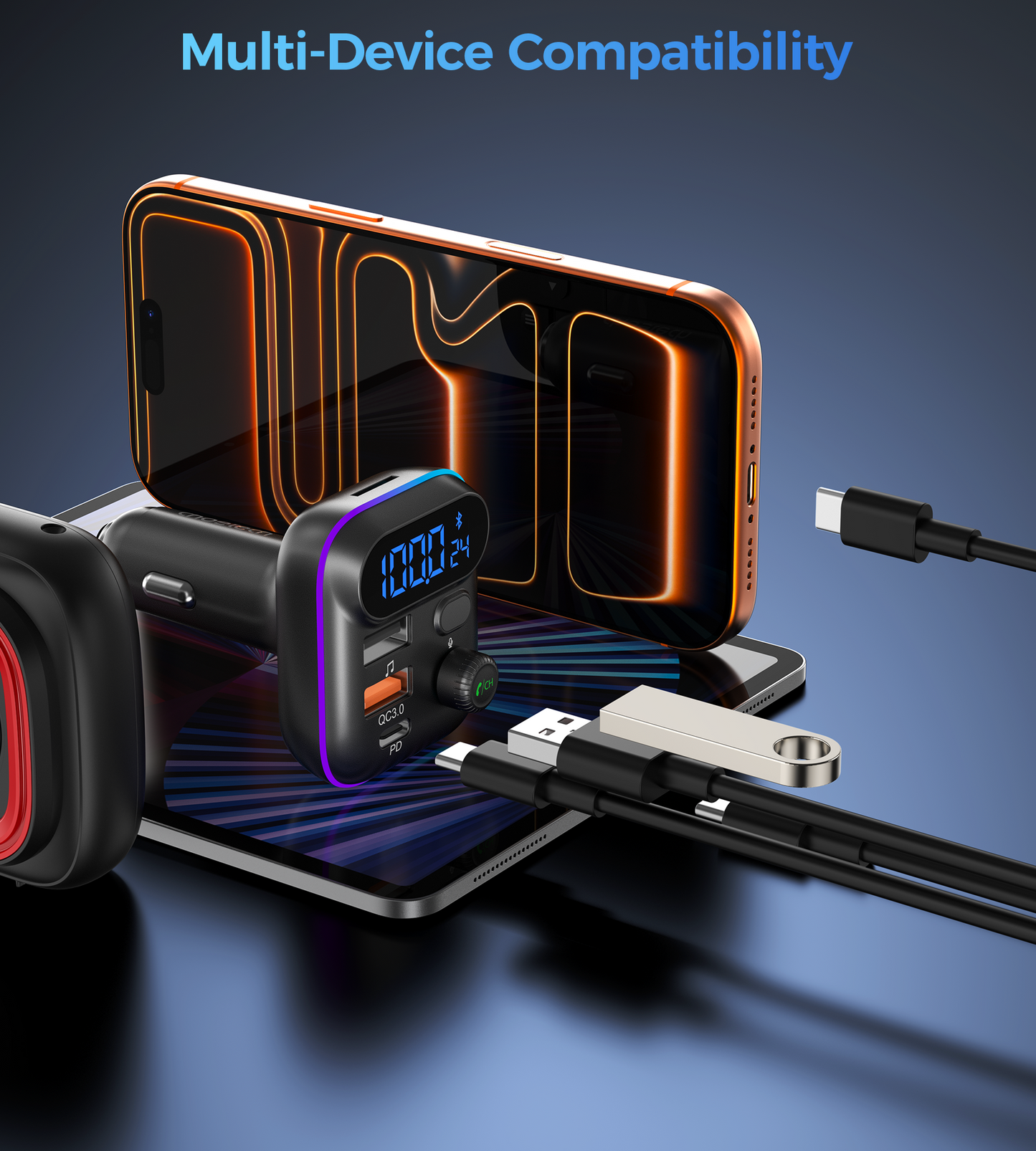 CHOETECH TC0050 36W Bluetooth FM Transmitter - PD Fast Charging Car Adapter