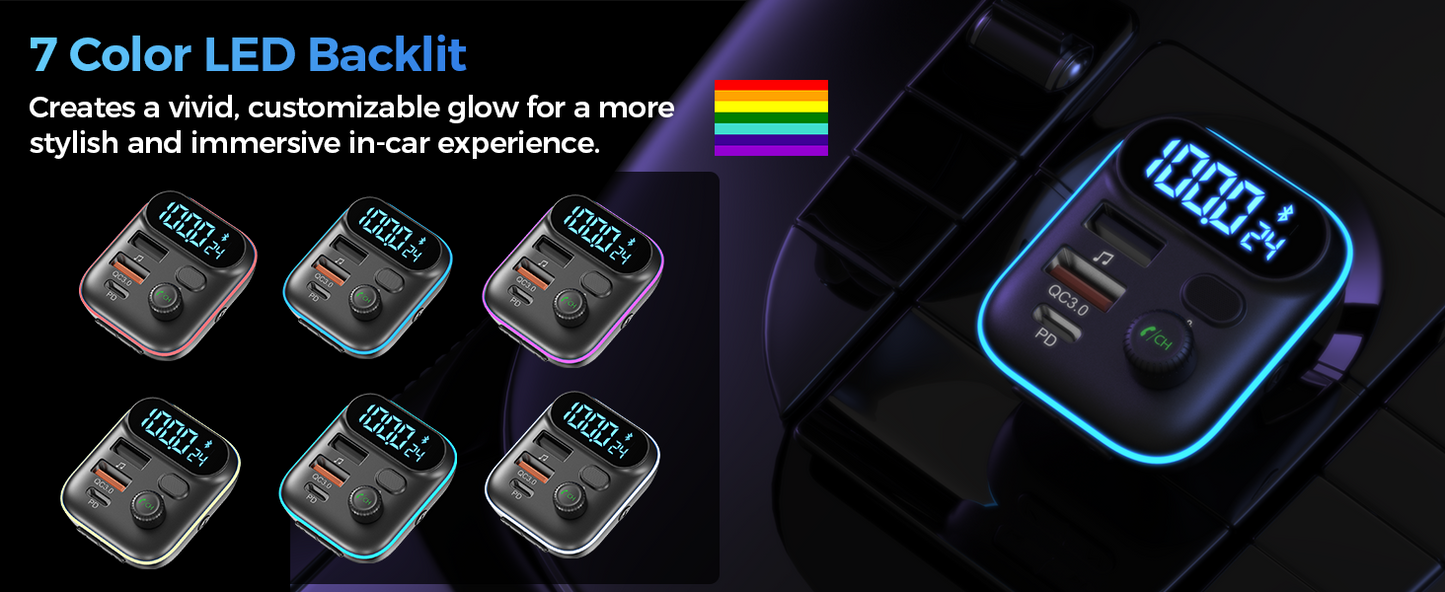 CHOETECH TC0050 36W Bluetooth FM Transmitter - PD Fast Charging Car Adapter