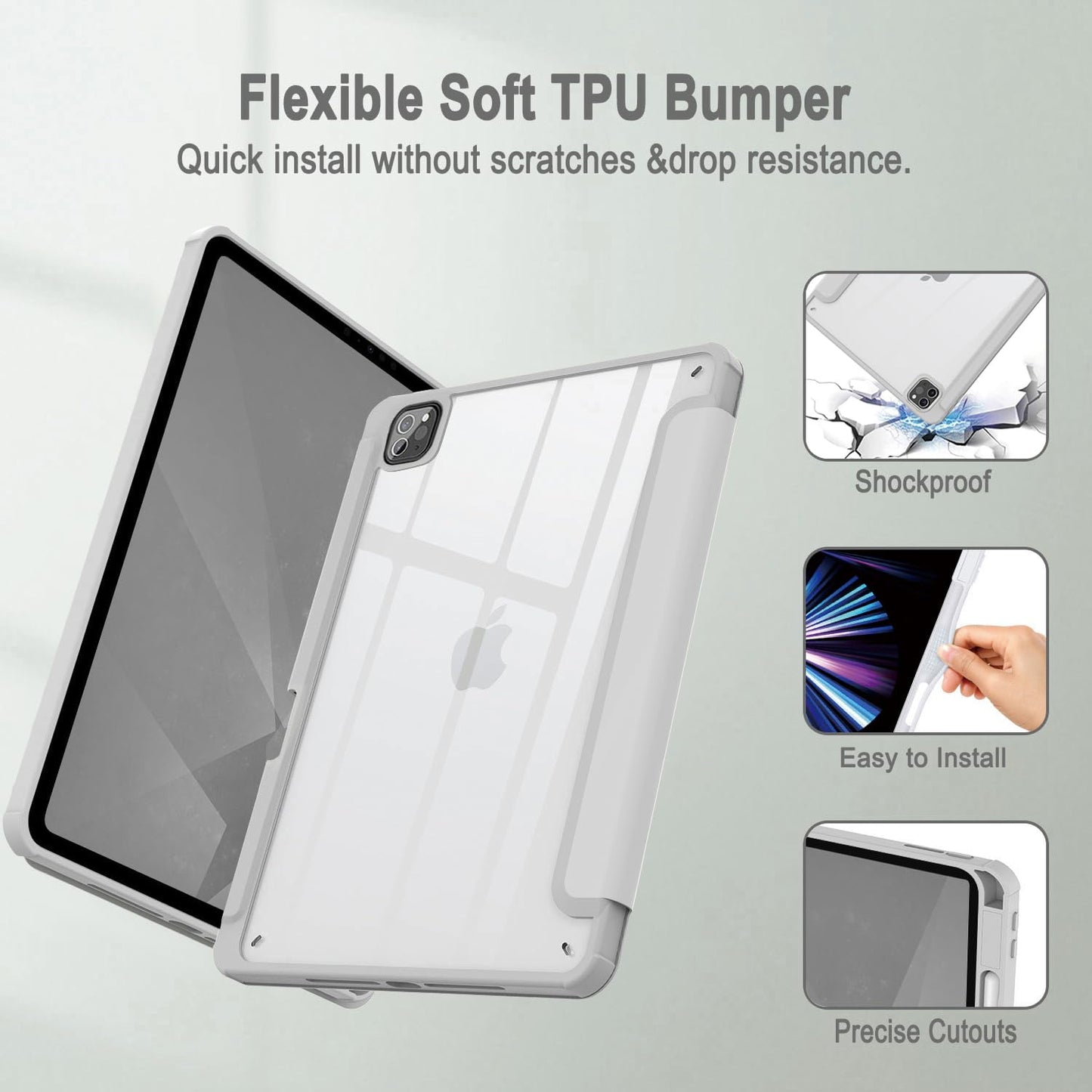iPad Pro 11" (2020-2022) Soft TPU Smart Case with Pencil Holder - Grey