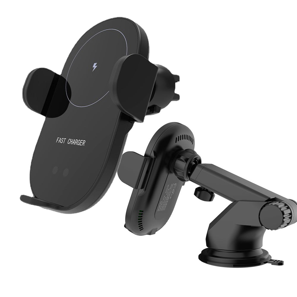 Automatic Clamping 15W Wireless Car Charger Mount - 2-in-1 Phone Holder