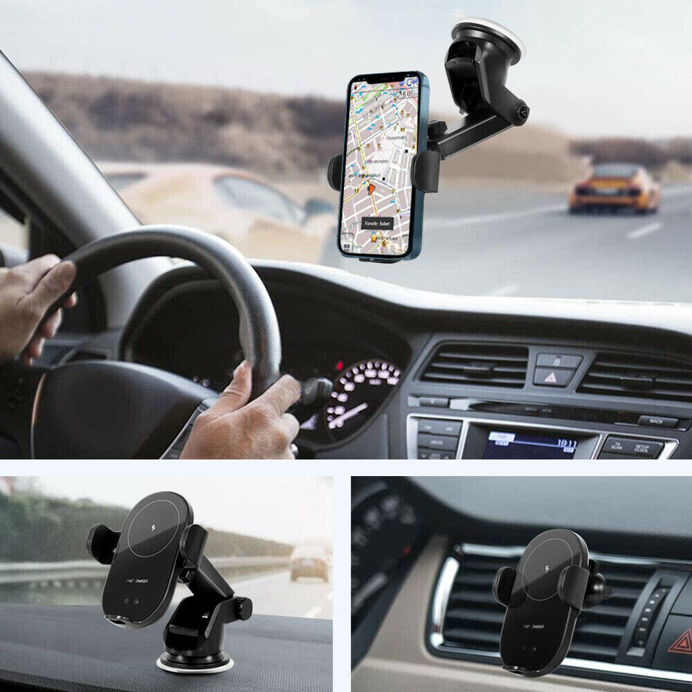 Automatic Clamping 15W Wireless Car Charger Mount - 2-in-1 Phone Holder