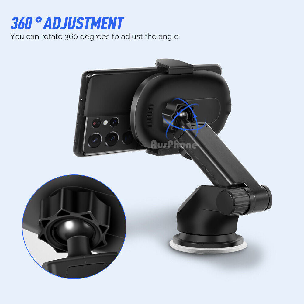 Automatic Clamping 15W Wireless Car Charger Mount - 2-in-1 Phone Holder