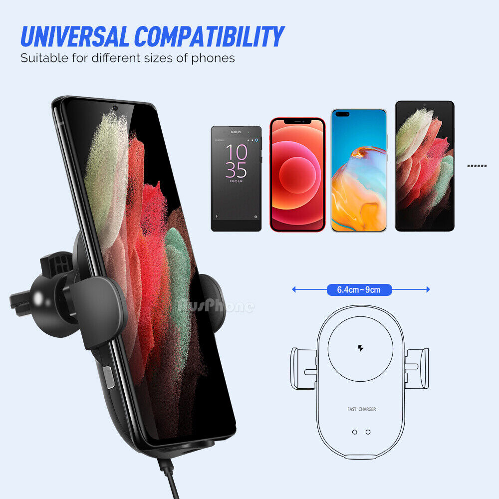 Automatic Clamping 15W Wireless Car Charger Mount - 2-in-1 Phone Holder
