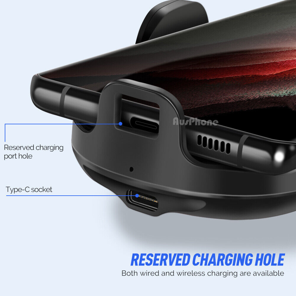 Automatic Clamping 15W Wireless Car Charger Mount - 2-in-1 Phone Holder
