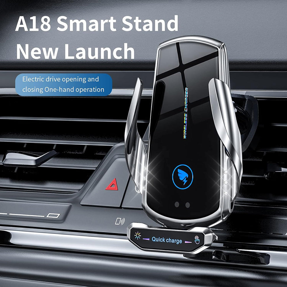 15W Wireless Car Charger Mount - Auto-Clamp Vent Holder with Cable & Tips