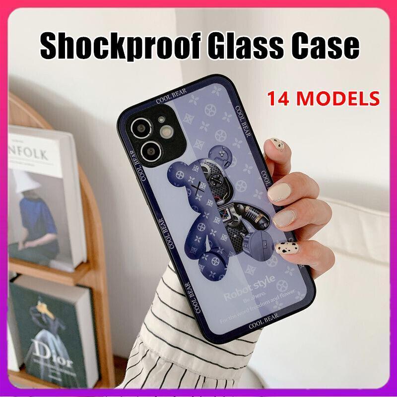 Luxury Cool Bear Shockproof Glass Case for iPhone 13 Pro Max 12 11 XS XR - Purple