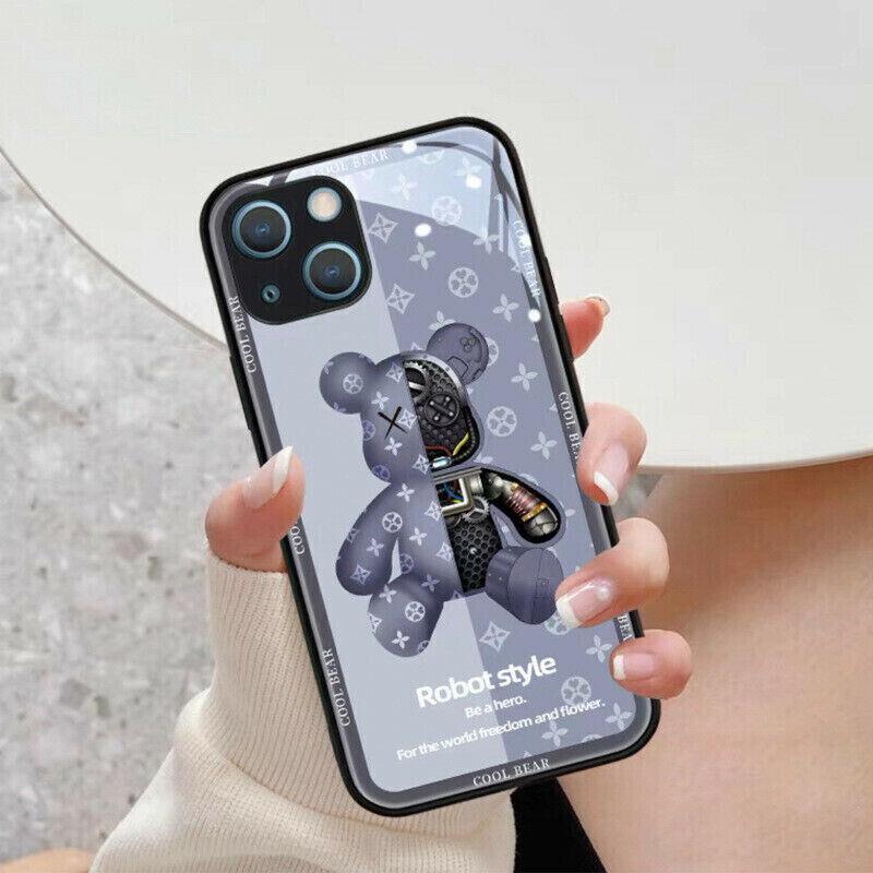Luxury Cool Bear Shockproof Glass Case for iPhone 13 Pro Max 12 11 XS XR - Purple