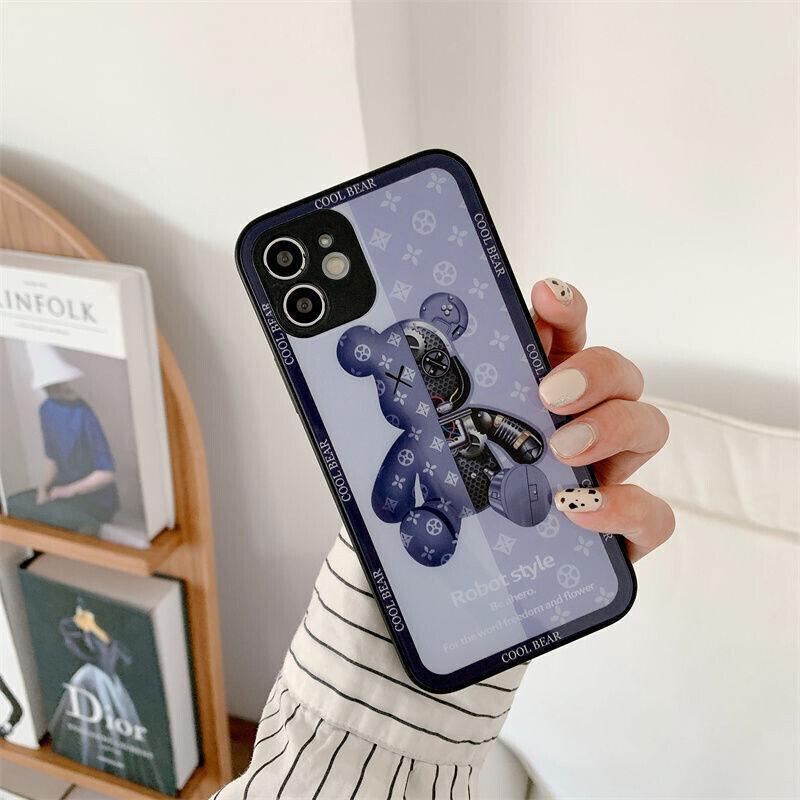 Luxury Cool Bear Shockproof Glass Case for iPhone 13 Pro Max 12 11 XS XR - Purple