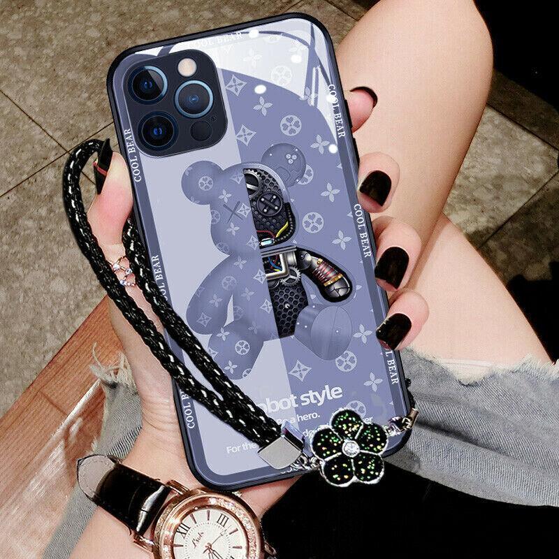 Luxury Cool Bear Shockproof Glass Case for iPhone 13 Pro Max 12 11 XS XR - Purple