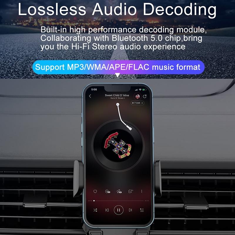 Bluetooth 5.0 FM Transmitter with Phone Holder - Wireless Car MP3 Player