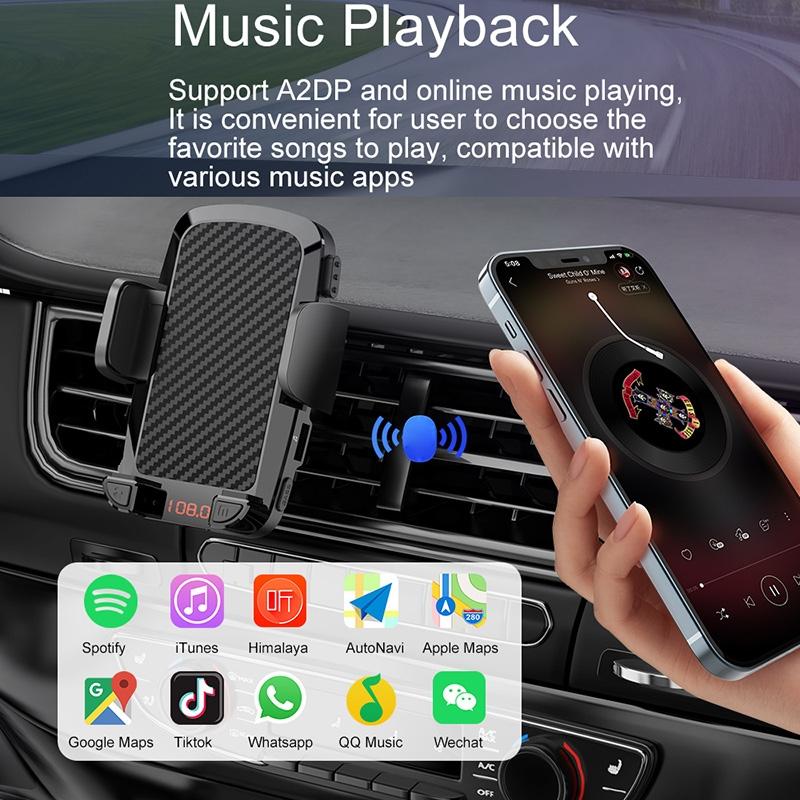 Bluetooth 5.0 FM Transmitter with Phone Holder - Wireless Car MP3 Player