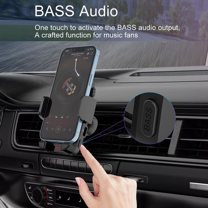 Bluetooth 5.0 FM Transmitter with Phone Holder - Wireless Car MP3 Player