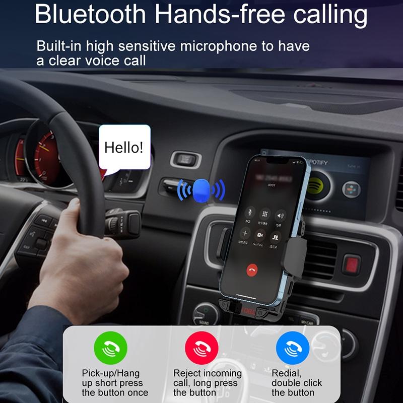 Bluetooth 5.0 FM Transmitter with Phone Holder - Wireless Car MP3 Player