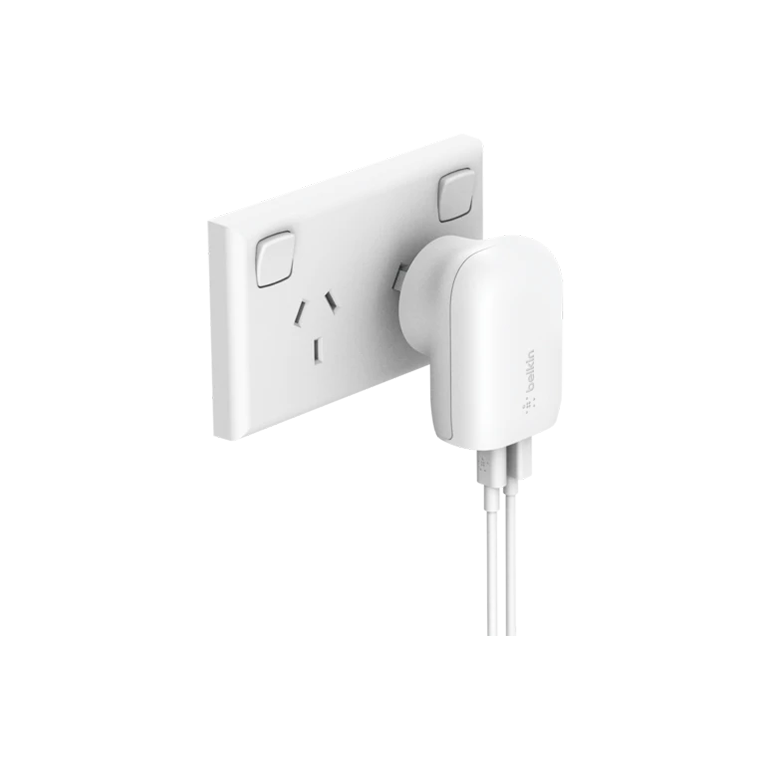Belkin 42W Dual Port Wall Charger - USB-C (30W) + USB-A (12W) PPS Fast Charging - White